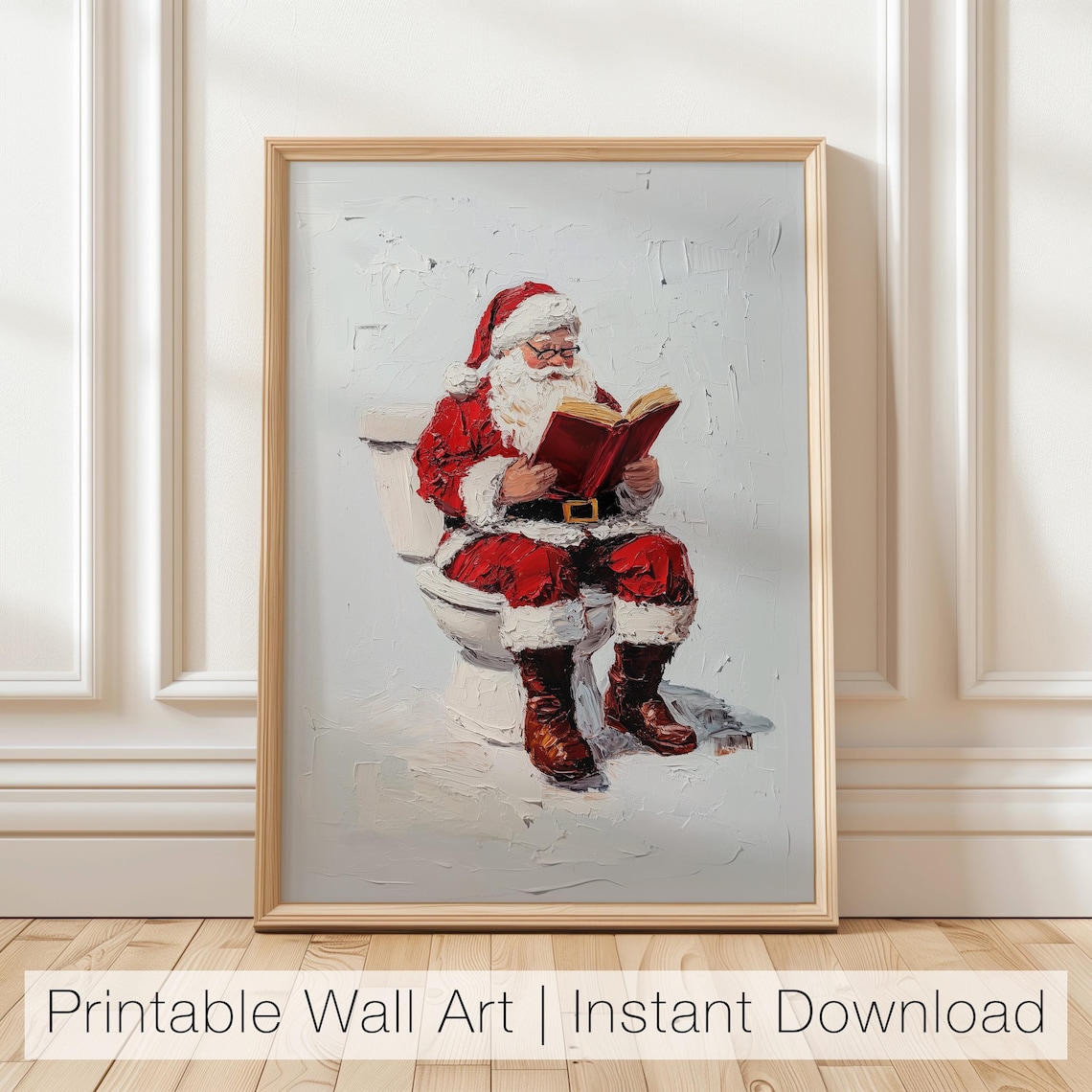 Funny Santa Claus Reading Bathroom Art Christmas Toilet Decor Humor Holiday Santa On Toilet Wall Art Christmas Bathroom Print