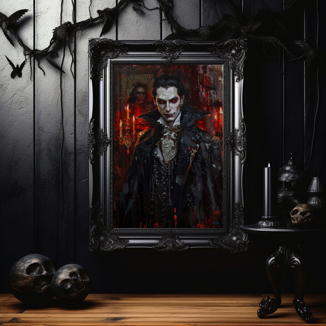 Gothic Vampire Portrait With Piercing Red Eyes Dark Fantasy Poster - Image 8
