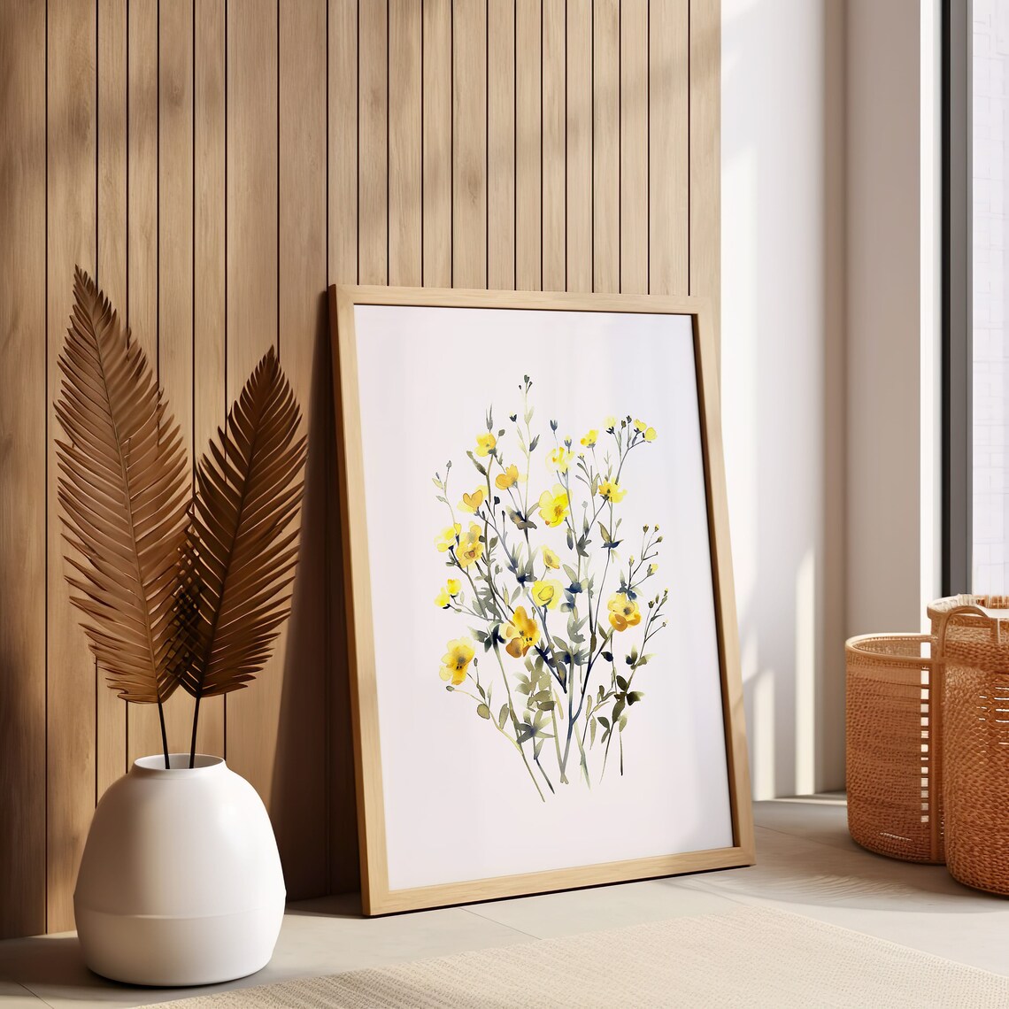 Yellow Wildflowers Watercolor Botanical Minimalist Floral Poster - Image 2