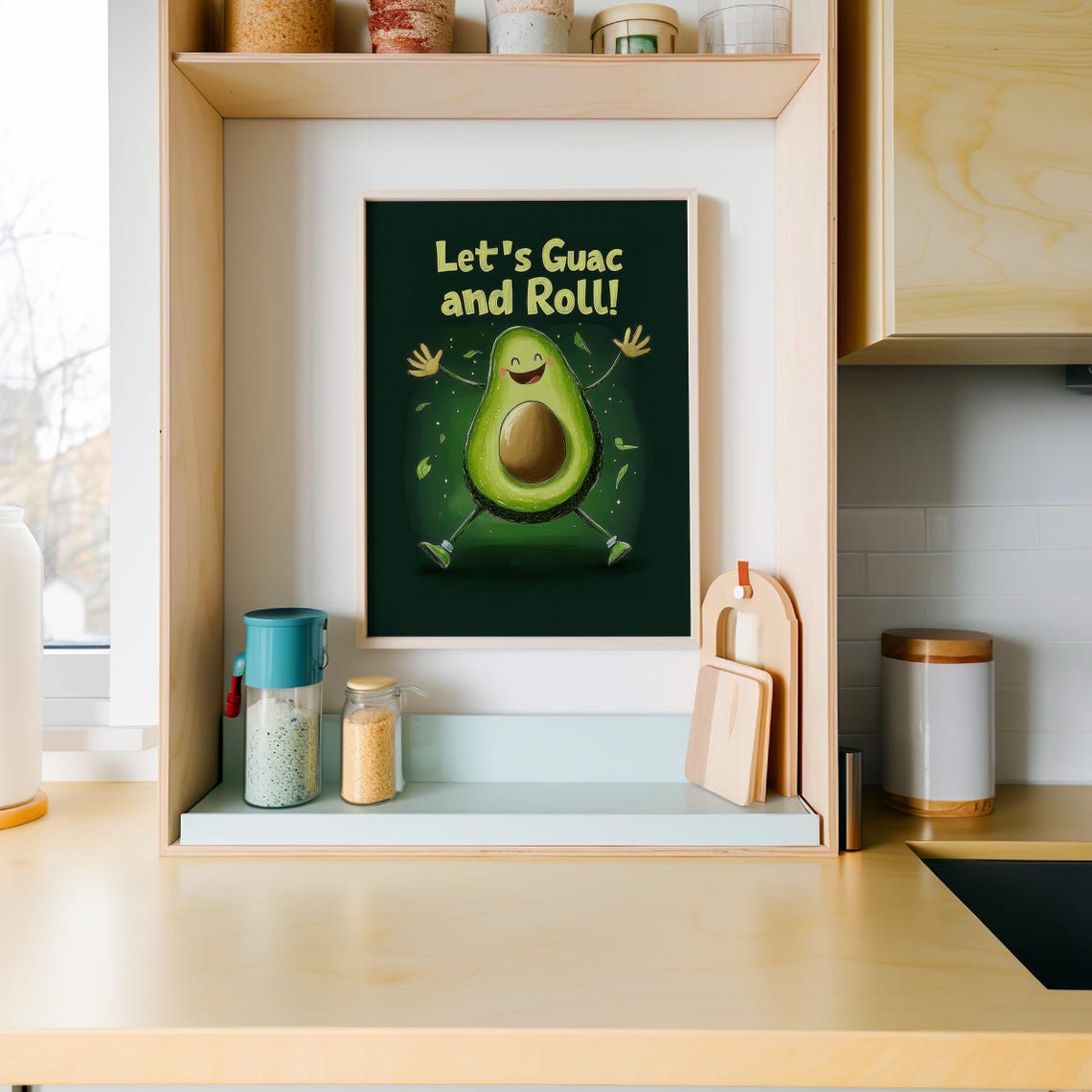 Lets Guac And Roll Happy Dancing Avocado Funny Kitchen Poster - Image 3