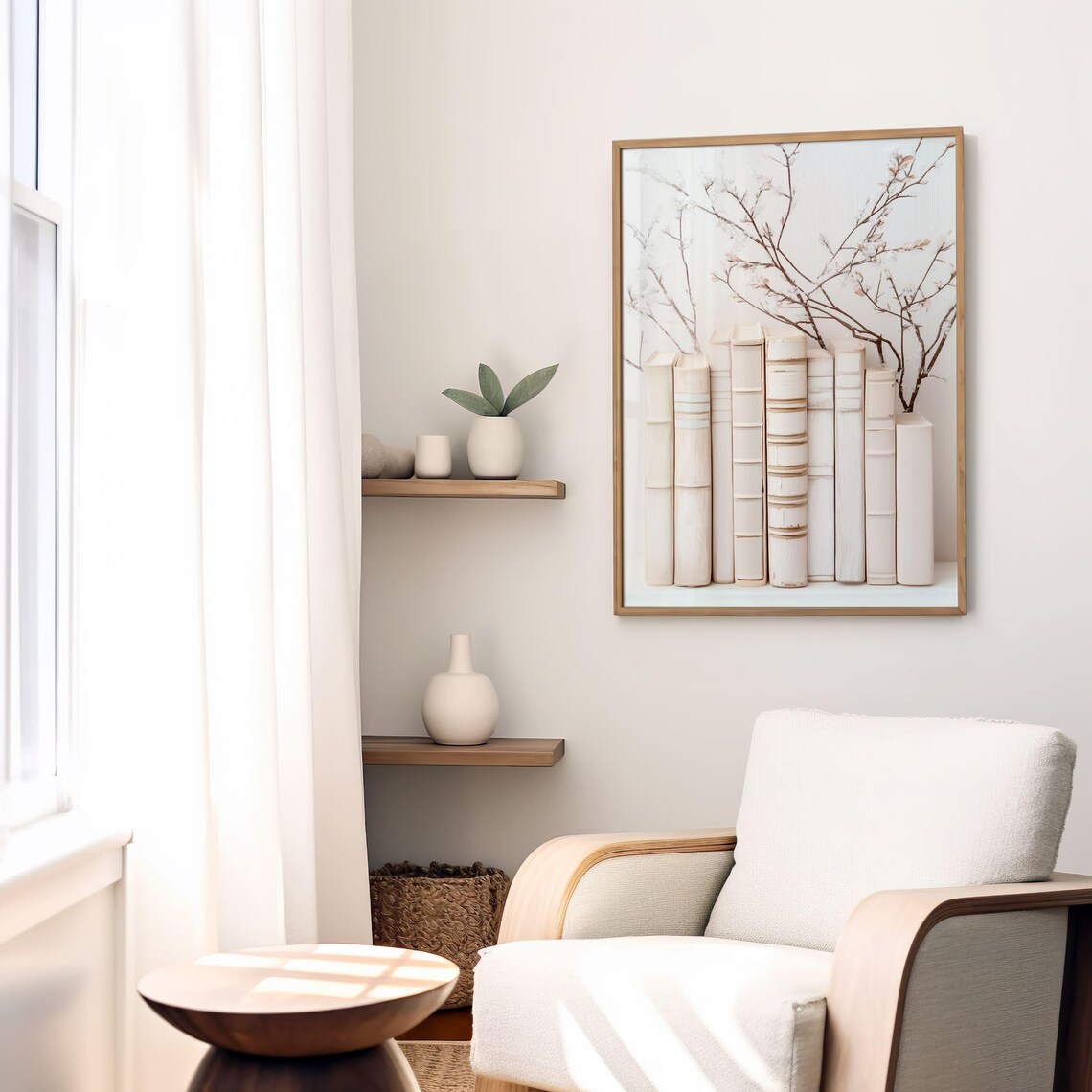 Minimalist Book Lover Art Print, Neutral Reading Nook - Image 5