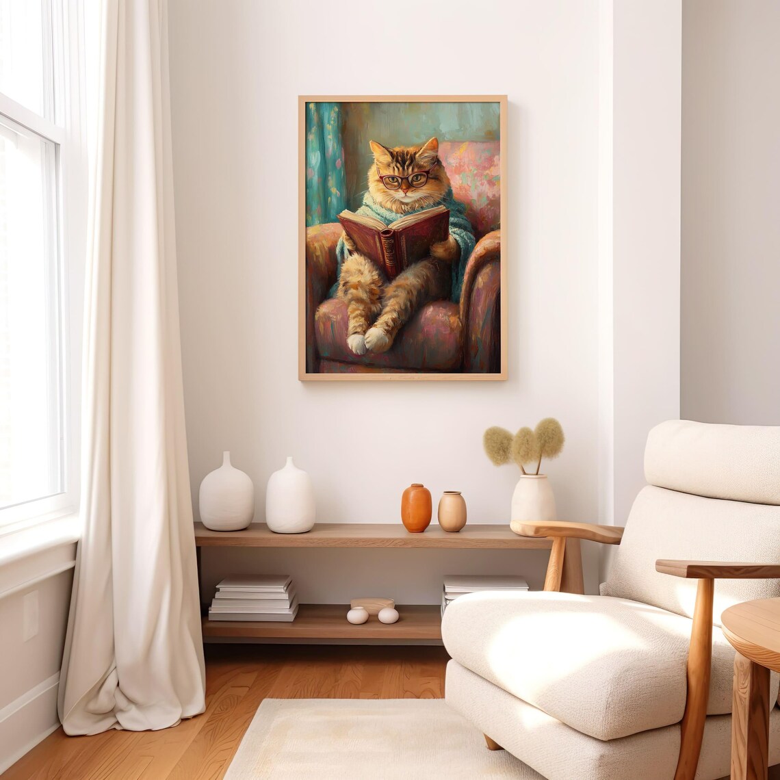 Whimsical Cat Reading Art Print Book Lover Cozy Decor Cute Cat Wall Art Library Home Decor - Image 8
