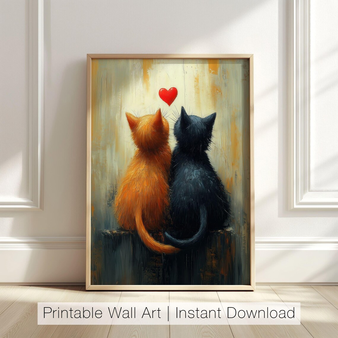 Romantic Cat Couple Art Print, Cute Valentine Decor