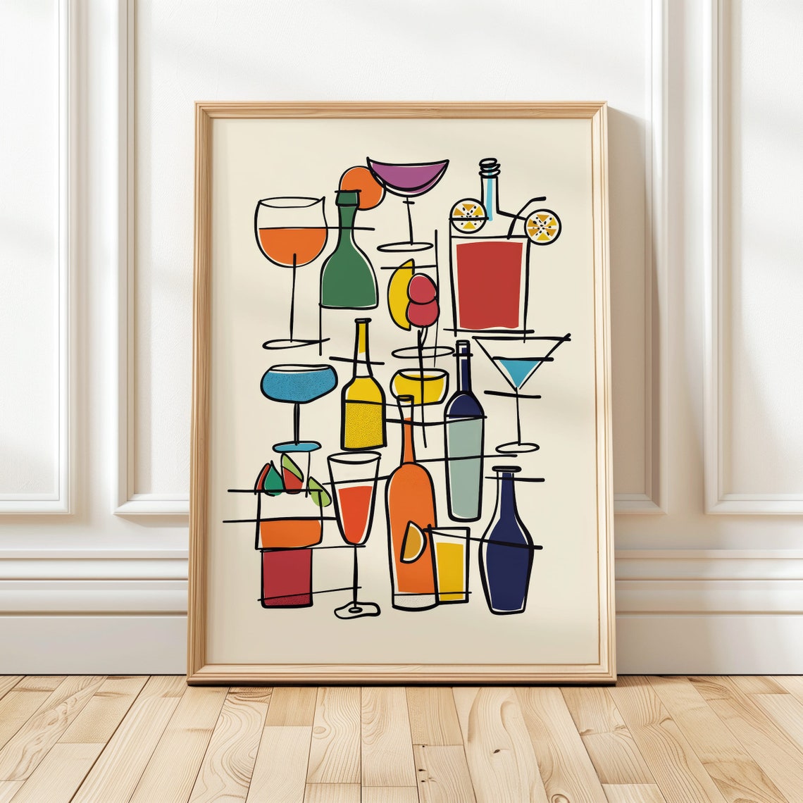 Retro Cocktail Line Art Colorful Bar Drink Illustration Poster