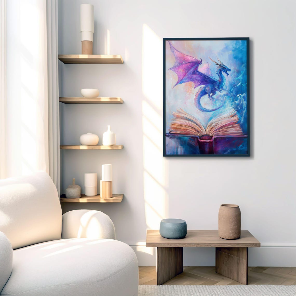Purple Dragon Emerging From Open Book Magical Fantasy Art Poster - Image 4