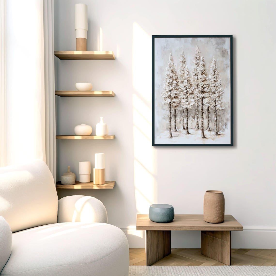 Snowy Pine Forest Textured Impasto Landscape Painting Poster - Image 7