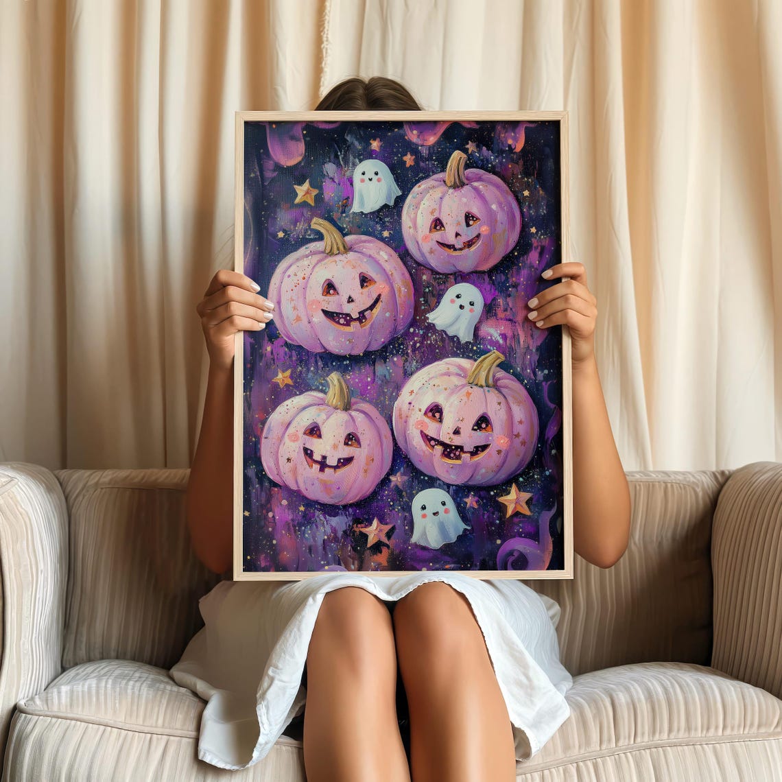 Pink Halloween Jack O Lantern Ghost Galaxy Cute Spooky Poster - Image 2