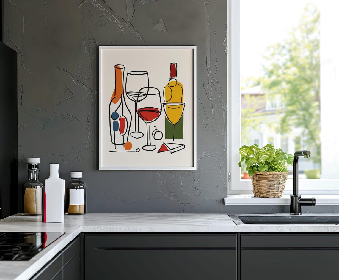 Minimalist Wine Bottles Glasses Line Drawing Home Bar Art Poster - Image 5