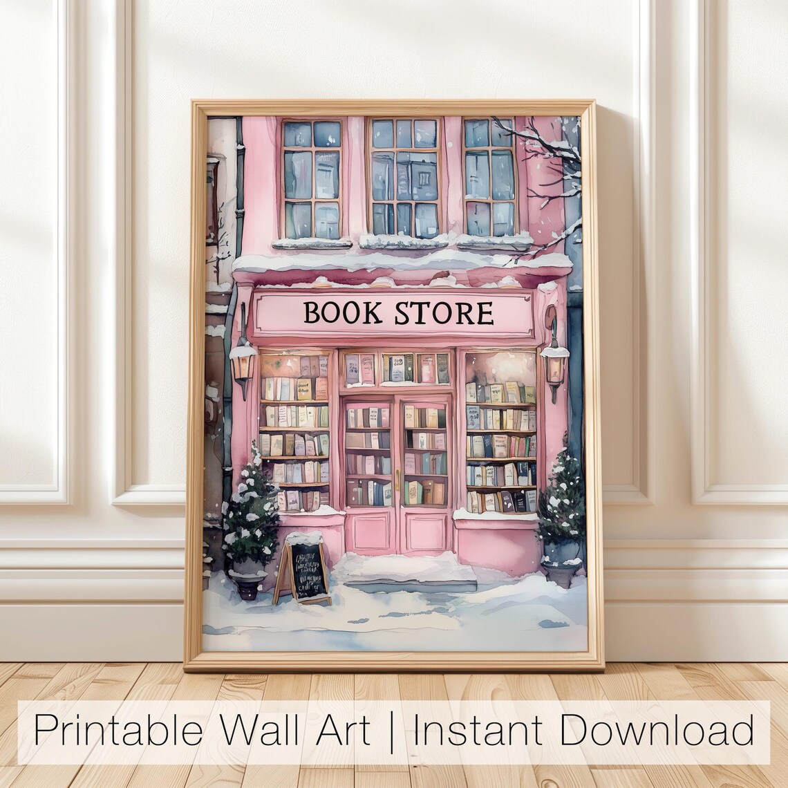 Winter Bookstore Cozy Christmas Bookshop Art Print