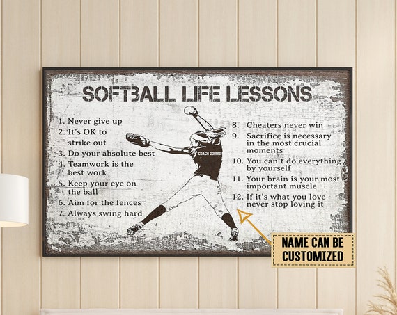 Softball Life Lessons 12 Rules Personalized Vintage Softball Player Poster