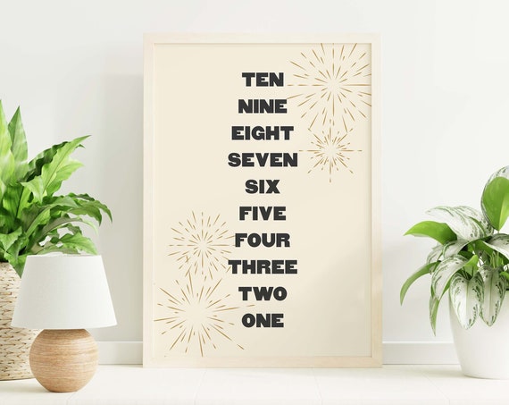New Years Countdown Print Art White And Gold New Years Eve Print Cute Holiday Wall Decorations