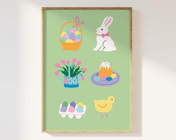 Easter Things Print Art Cute Easter Art Print Pink Pastel Wall Art Trendy Easter Decor Spring Wall Decor