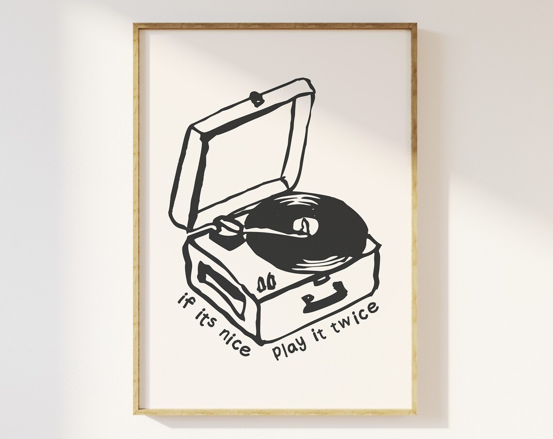 Record Player Play It Twice Music Quote Poster for Vinyl Lovers