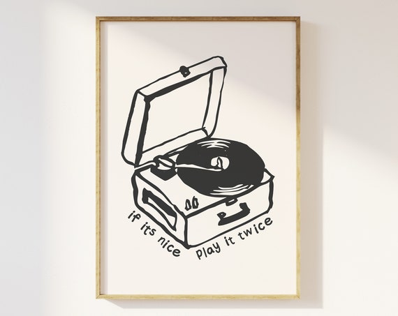 Record Player Print Art Music Wall Art Cute Trendy Wall Art Play It Twice Art Poster Retro Music Wall Art