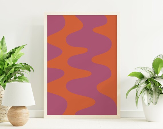 Pink Orange Wavy Abstract Groovy Retro Vertical Stripes Poster