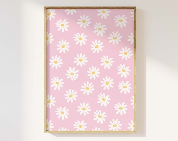 Pink Daisy Pattern White Flowers Girly Spring Floral Wall Poster