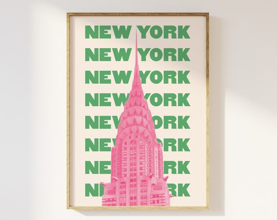New York City Travel Print Art Pink Green Nyc Travel Exhibition Print Cute Trendy Wall Art