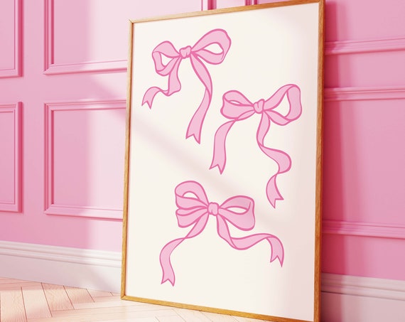 Ribbon Bow Print Art Balletcore Wall Art Cute Nursery Wall Art Trendy Pink Art Print Girly Wall Decor