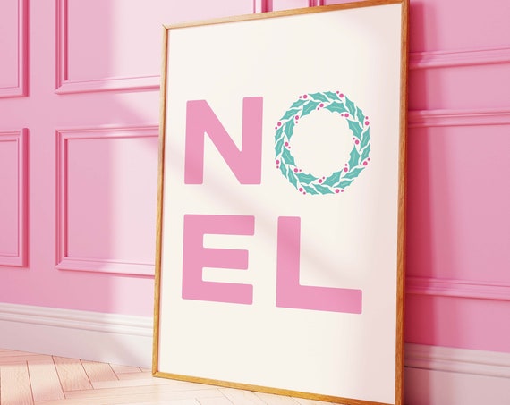 Pastel Noel Print Art Pink Christmas Decor Cute Holiday Wall Art Trendy Christmas Art Print