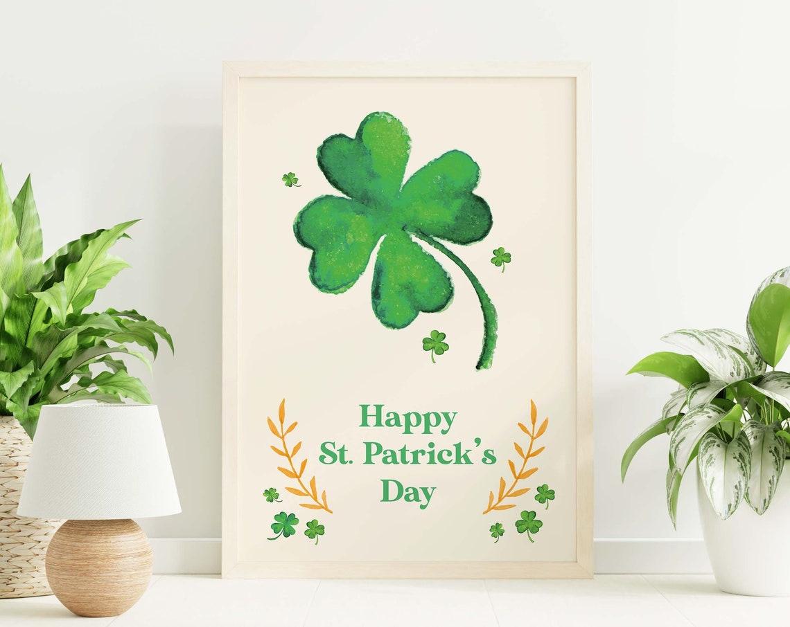 Happy St Patricks Day Print Art Green Shamrock Print Cute Holiday Wall Decor Irish Wall Art