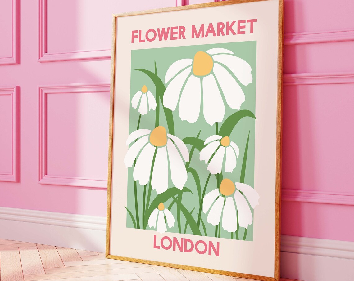 Flower Market London White Daisy Green Floral Exhibition Poster