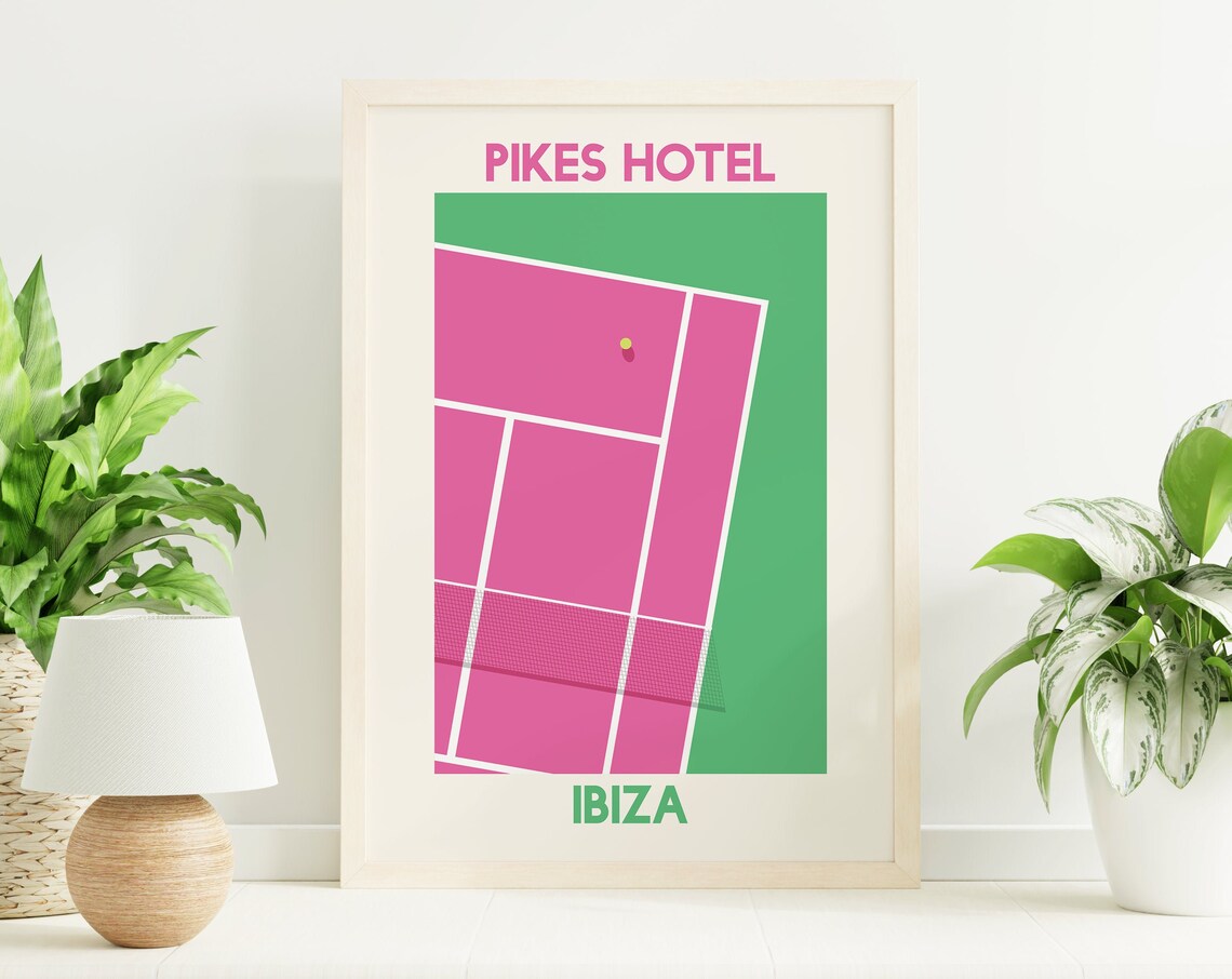 Pikes Hotel Ibiza Pink Tennis Court Retro Travel Sport Poster - Image 4