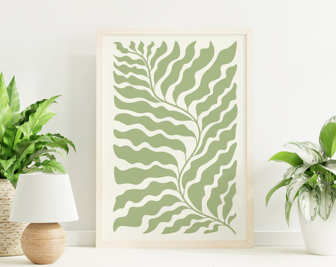 Sage Green Wavy Fern Botanical Abstract Paper Cut Out Art Poster