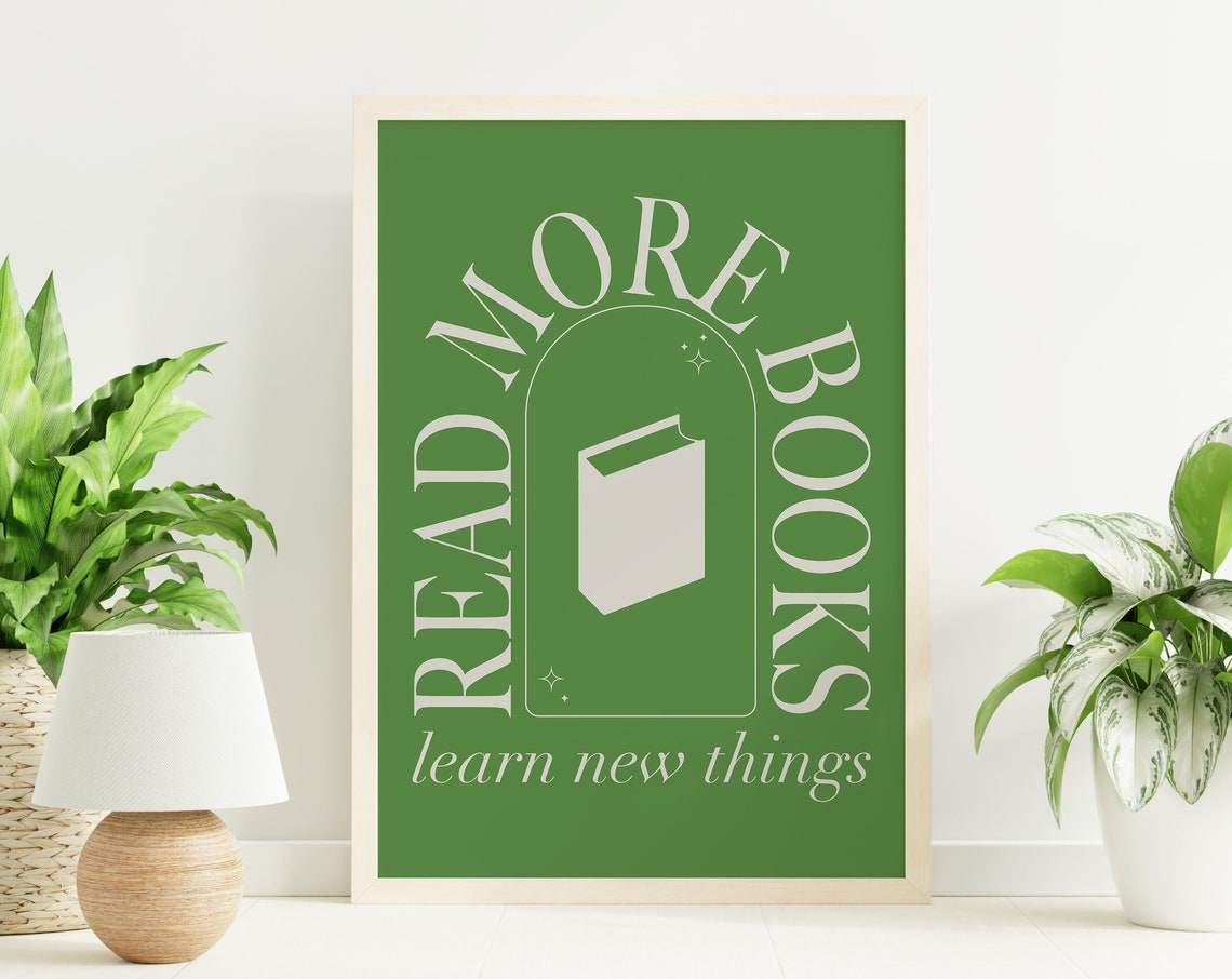 Read More Books Green Boho Inspirational Reading Quote Wall Poster