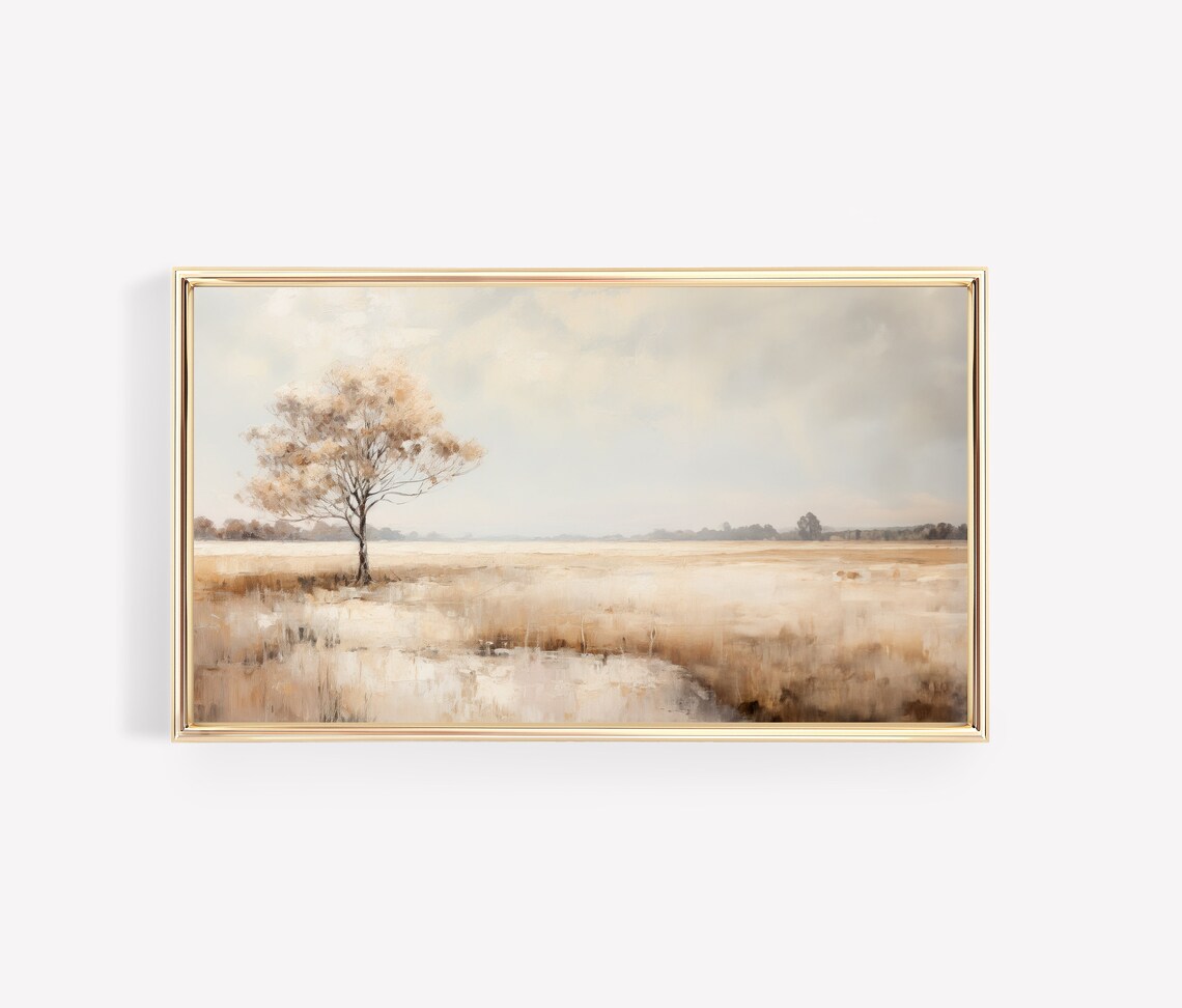 Lone Tree Golden Wheat Field Neutral Vintage Landscape Farm Art Poster - Image 3