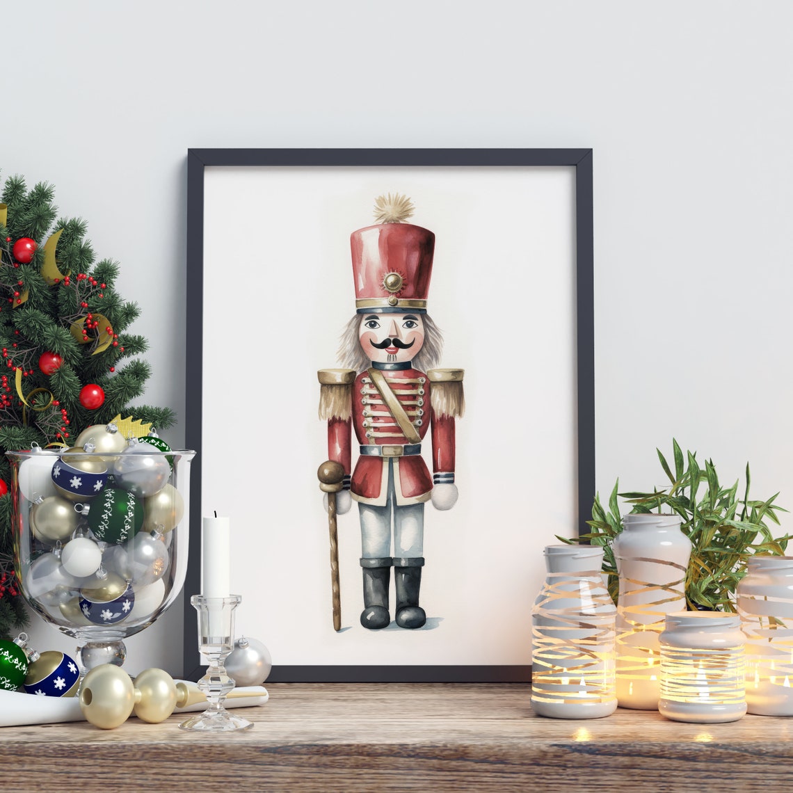 Classic Red Nutcracker Soldier Watercolor Christmas Holiday Poster - Image 2