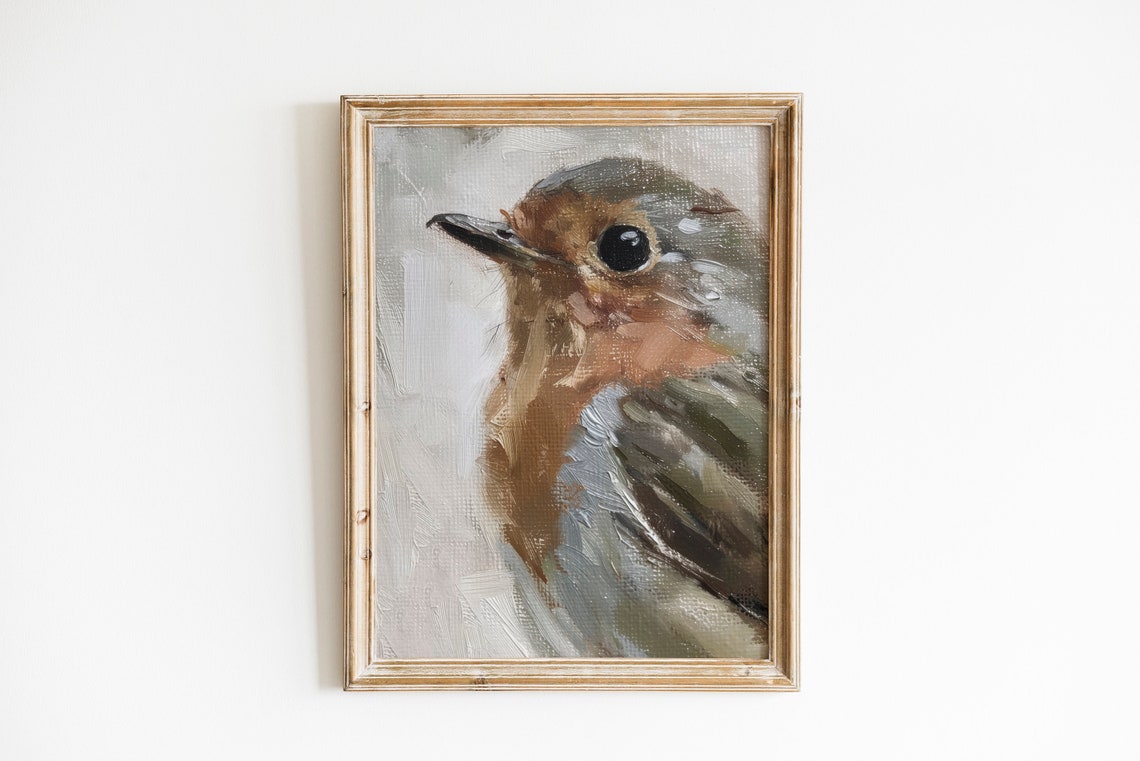 Robin Bird Portrait in Soft Impressionist Oil Painting Poster