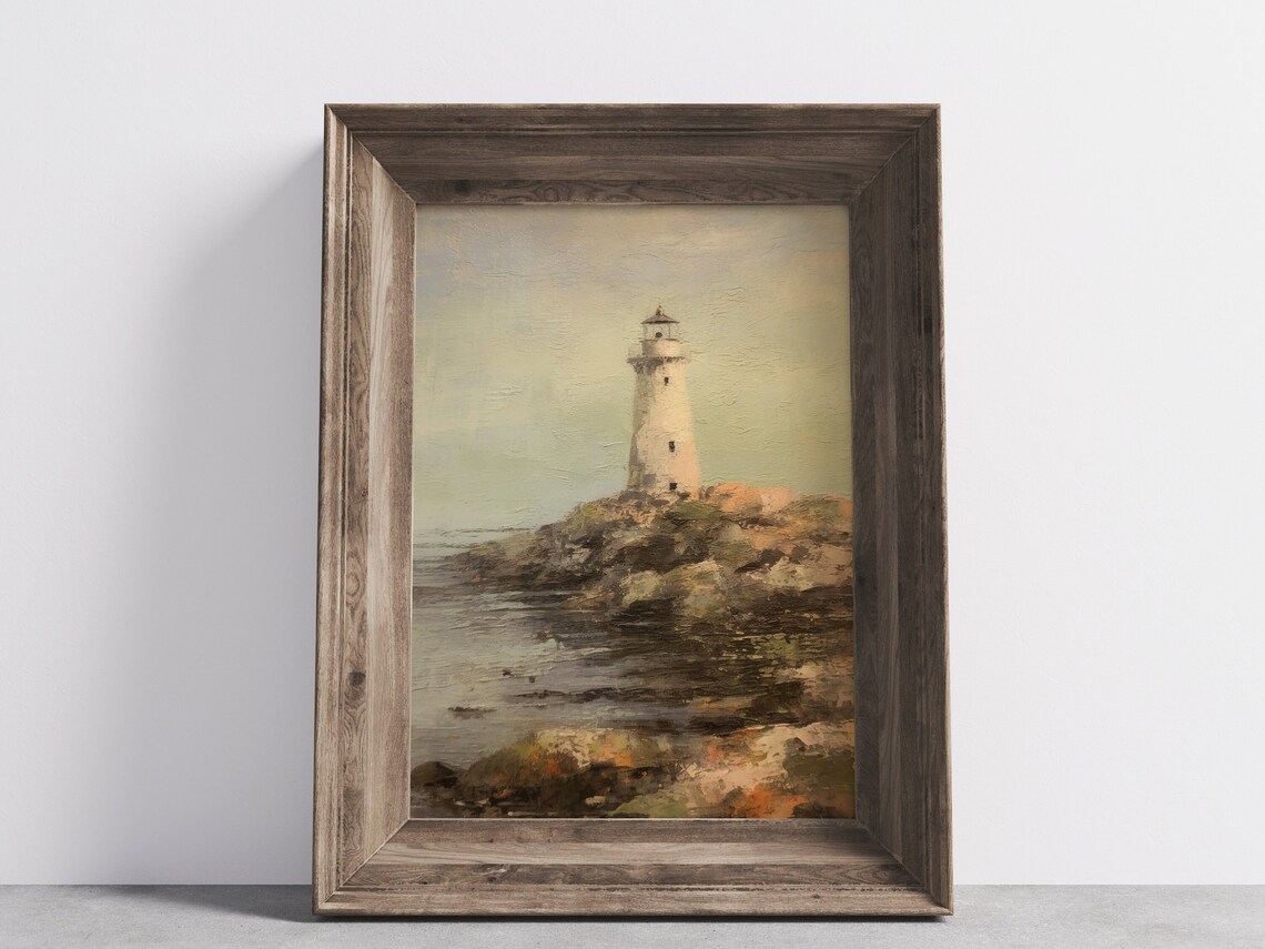 Coastal Lighthouse Rocky Shore Vintage Nautical Seascape Art Print - Image 3