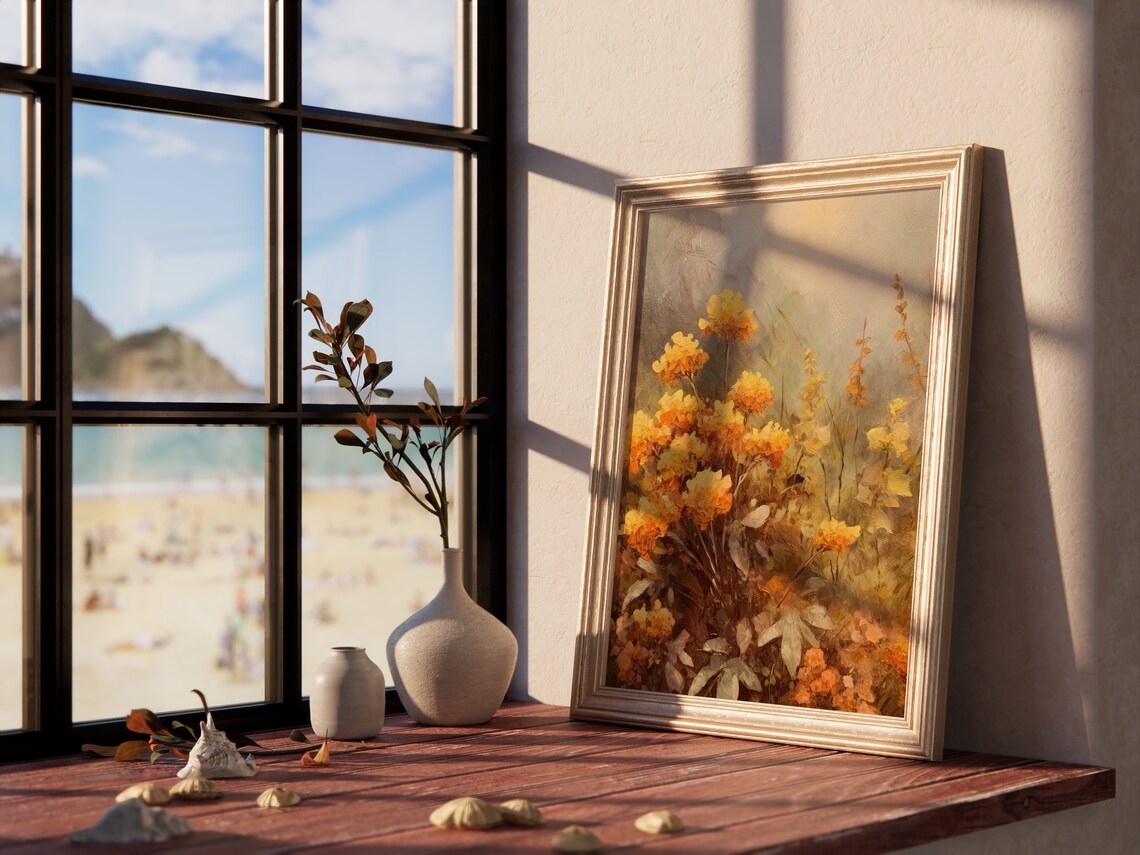 Golden Yellow Wildflowers Oil Painting Farmhouse Floral Art Print - Image 4