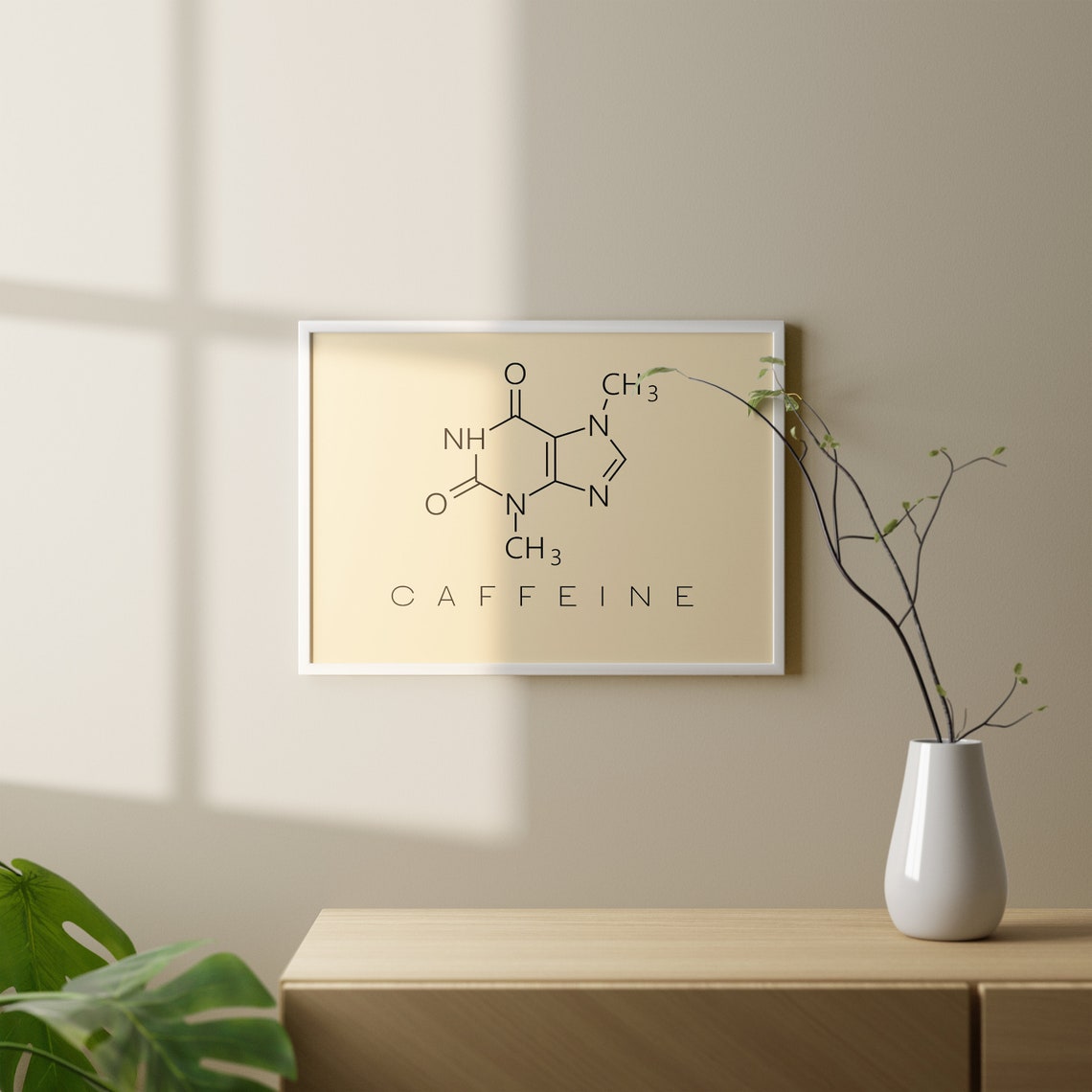 Caffeine Molecule Minimalist Chemistry Cream Science Wall Art - Image 3