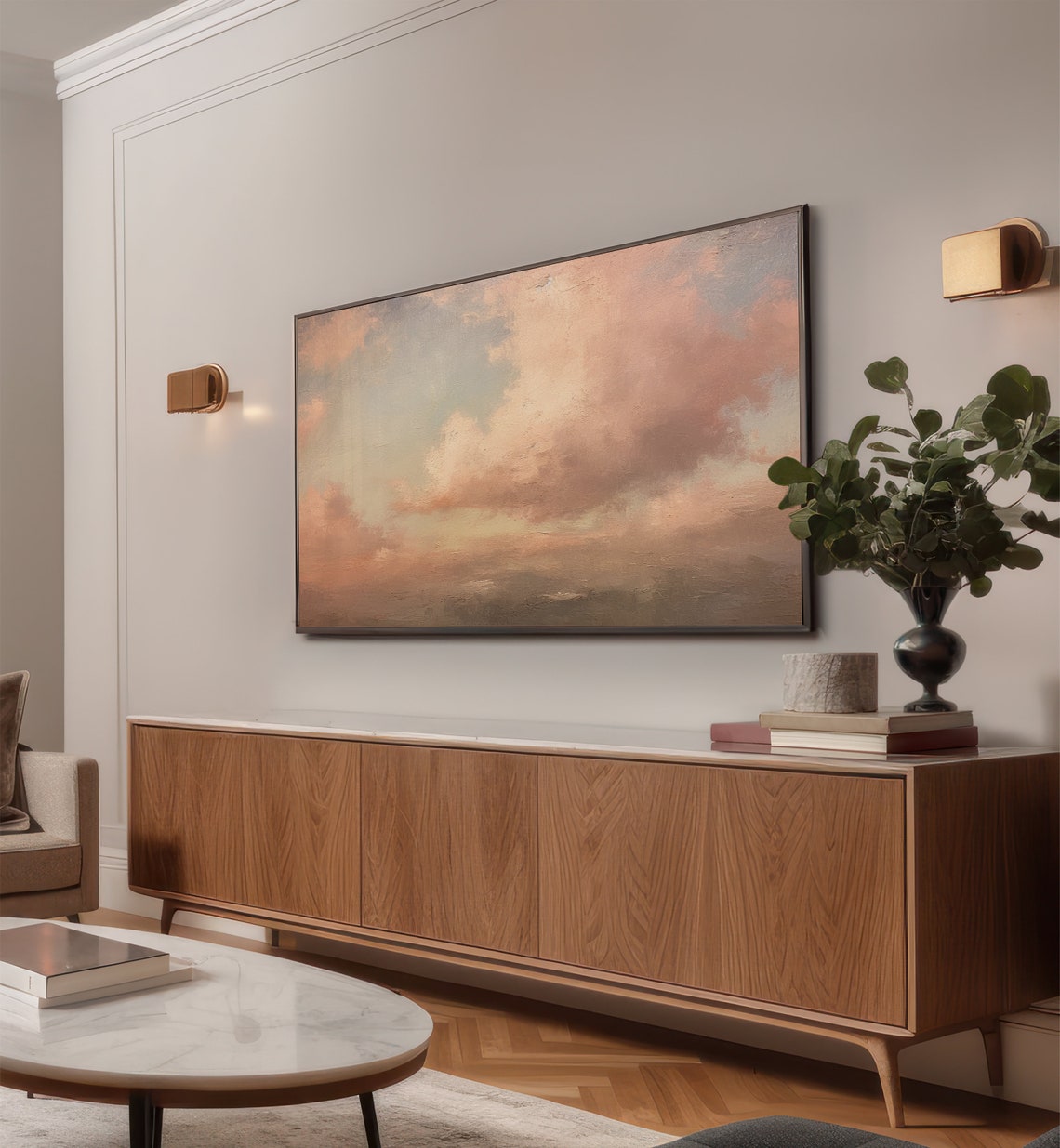 Blush Pink Cloud Sky Abstract Modern Minimalist Painting Wall Art - Image 2