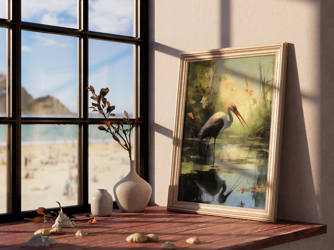 Roseate Spoonbill Wading Marsh Vintage Wildlife Painting Poster - Image 4