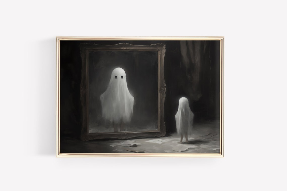 Ghost Seeing Its Reflection in Mirror Spooky Halloween Poster - Image 2