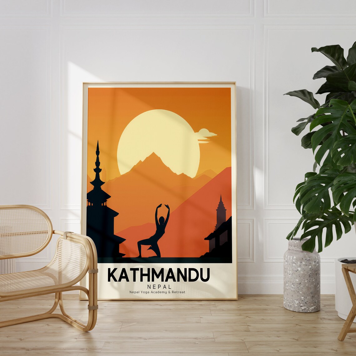 Kathmandu Nepal Retro Yoga Retreat Travel Poster Mountain Art - Image 4