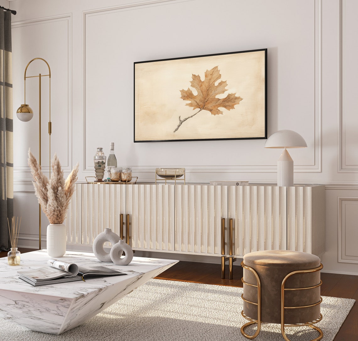 Minimal Dried Oak Leaf on Twig Vintage Botanical Study Poster - Image 4
