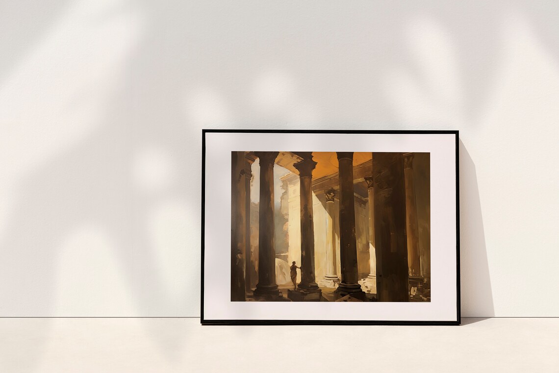 Ancient Roman Columns Sunlit Classical Ruins Oil Painting Poster - Image 2