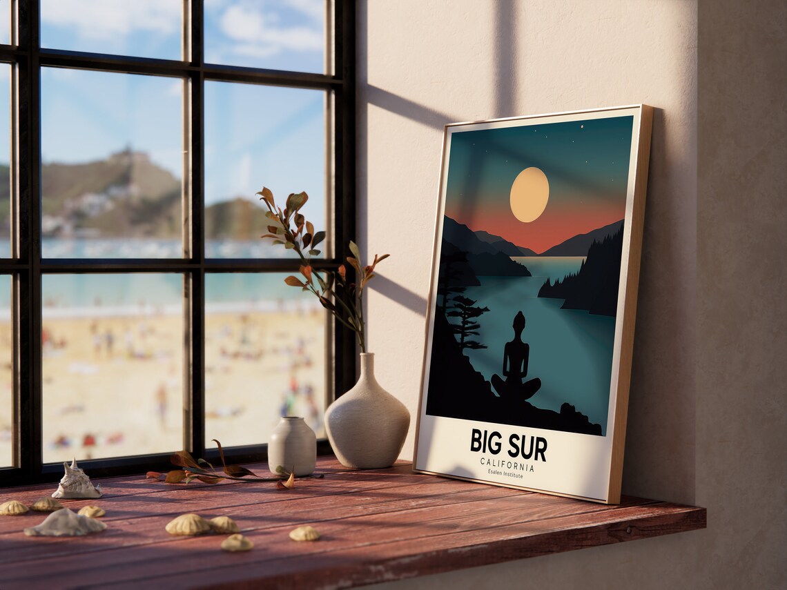 Big Sur California Retro Yoga Retreat Travel Poster Moon Art - Image 2