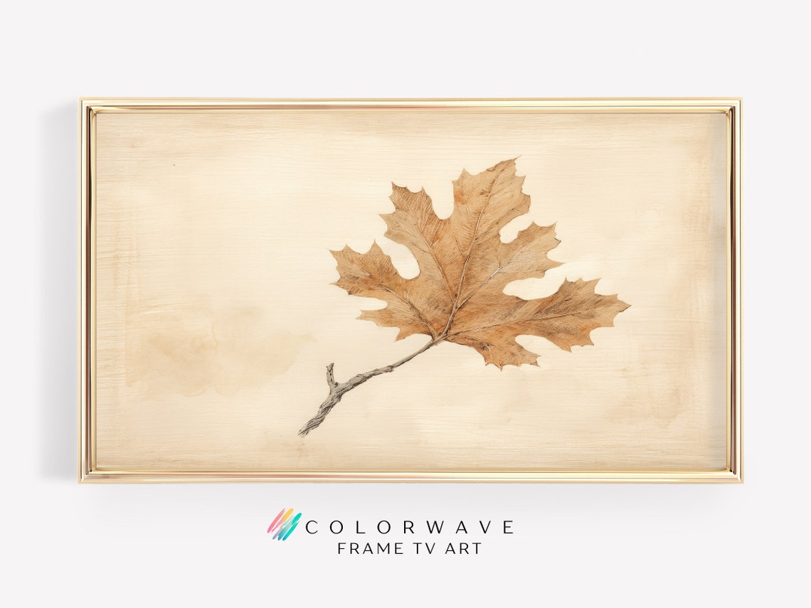 Minimal Dried Oak Leaf on Twig Vintage Botanical Study Poster - Image 3