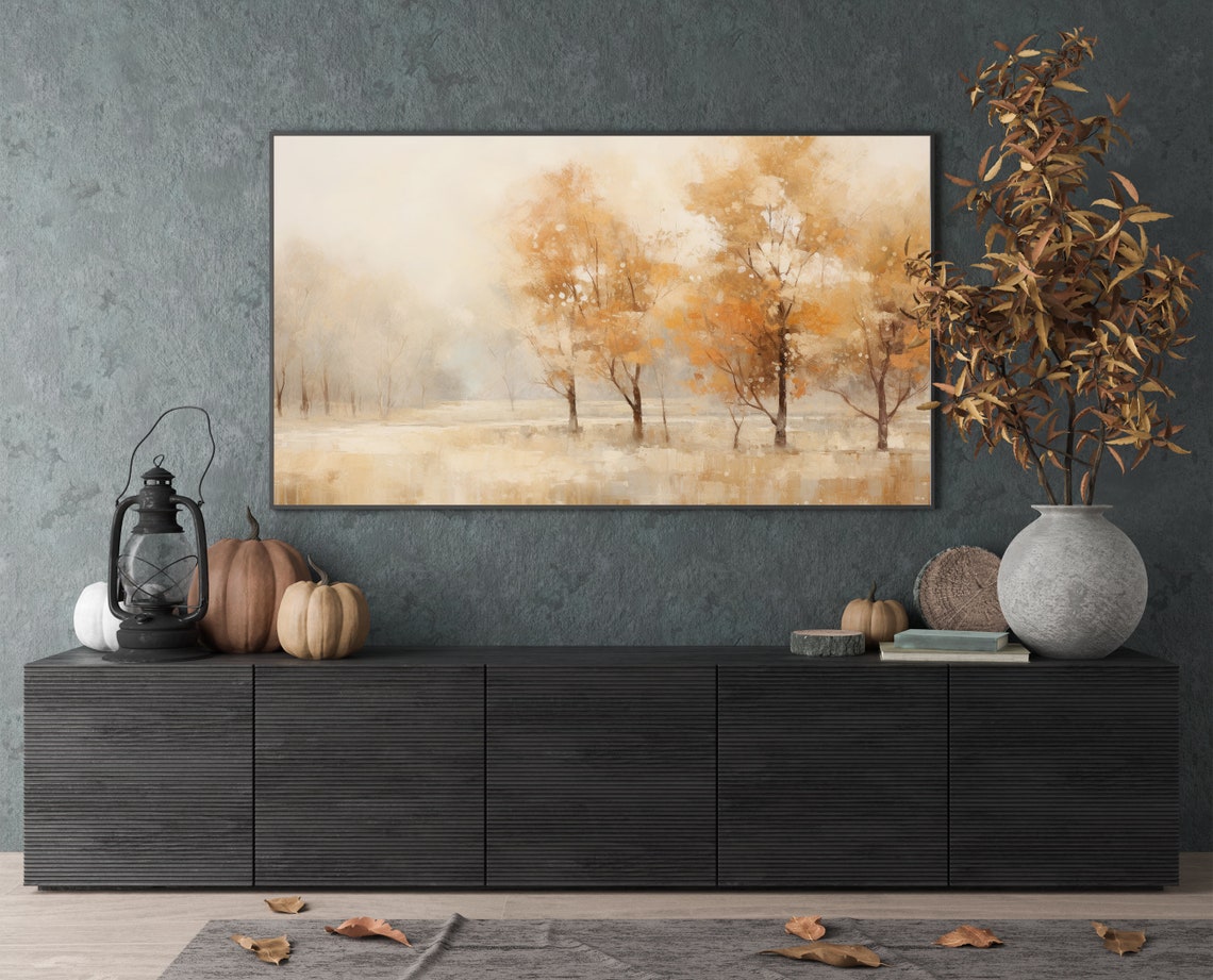 Golden Forest in Soft Misty Autumn Abstract Landscape Poster - Image 3