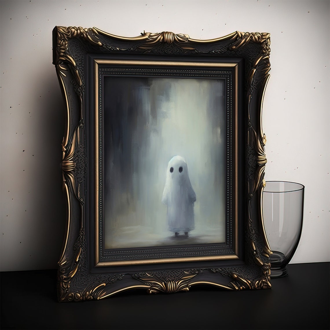 Spooky Tiny Baby Ghost in Moody Mist Vintage Halloween Poster - Image 2