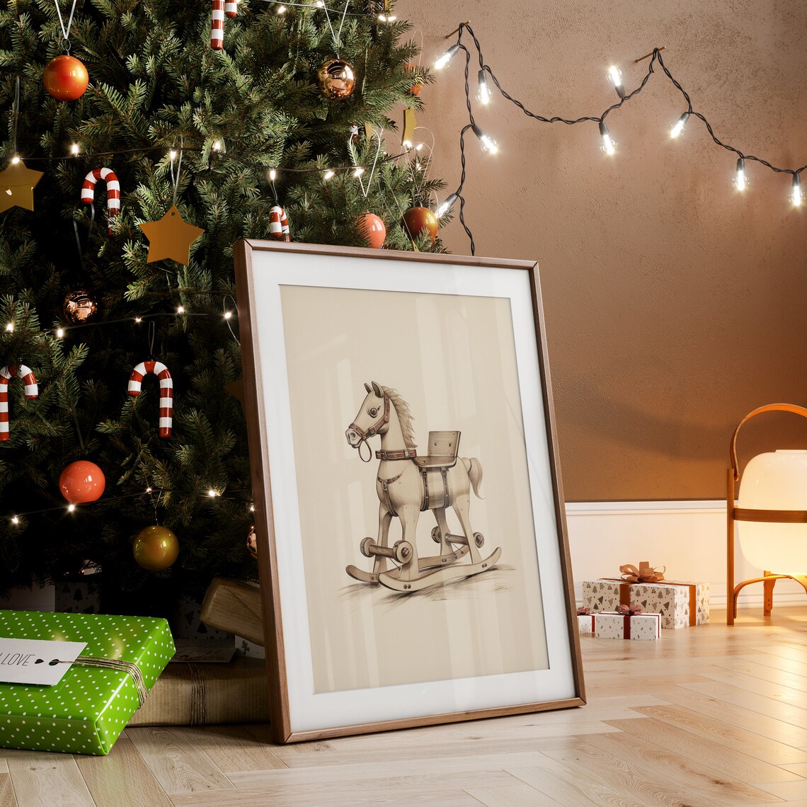 Vintage Wooden Rocking Horse Sepia Sketch Classic Nursery Art Poster - Image 2
