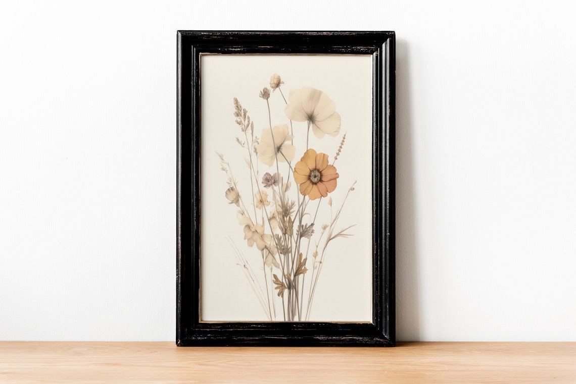Neutral Wildflower Botanical Study Vintage Cream Floral Poster - Image 2