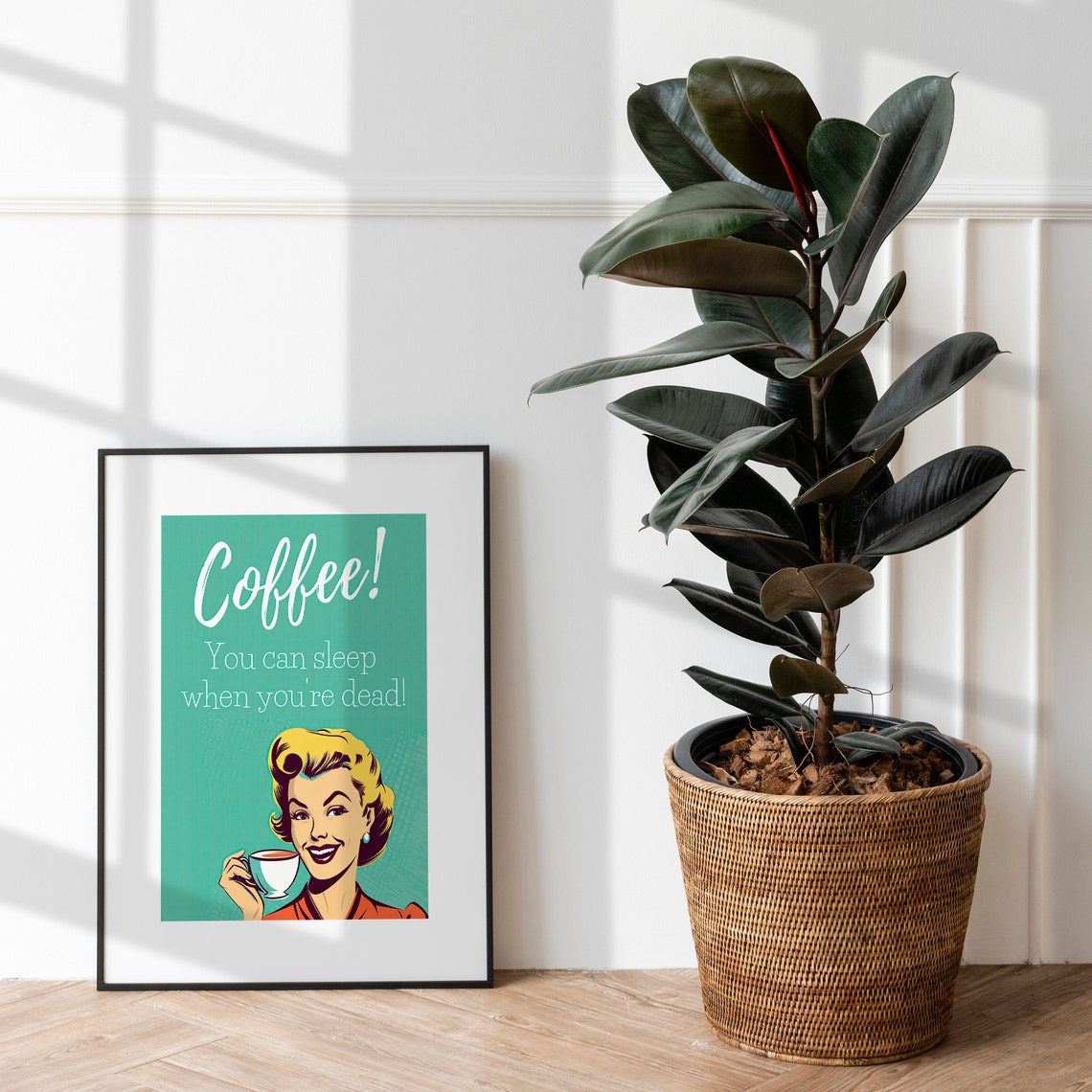 Funny Coffee Quote You Can Sleep When Youre Dead Retro Pop Poster - Image 2