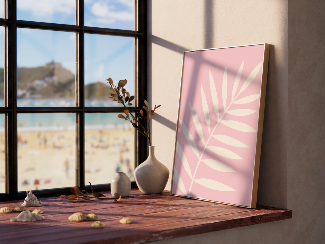 Pastel Pink Abstract Palm Frond Minimalist Botanical Art Poster - Image 3