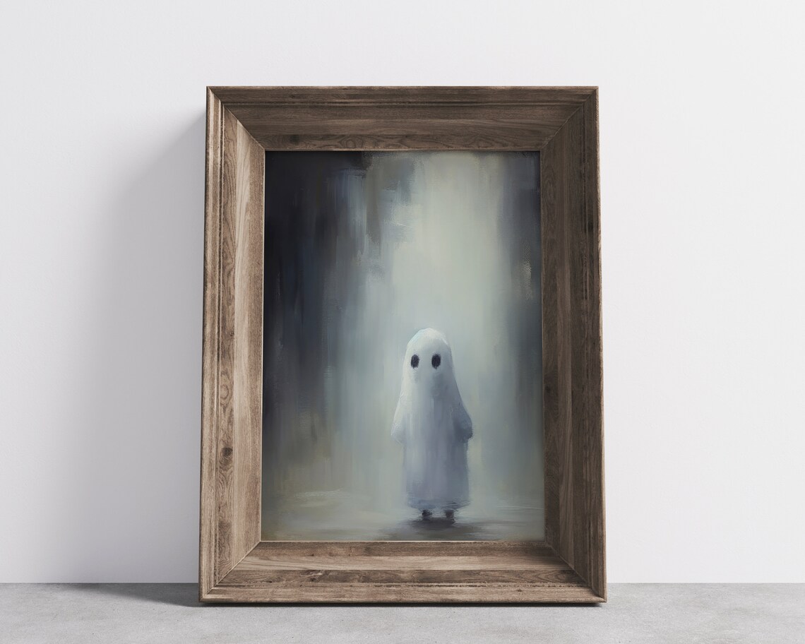 Spooky Tiny Baby Ghost in Moody Mist Vintage Halloween Poster - Image 3