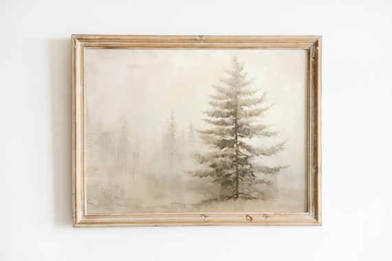 Neutral Fir Tree Muted Vintage Print Farmhouse Wall Decor Forest Wall Art Living Room Art Vintage Art